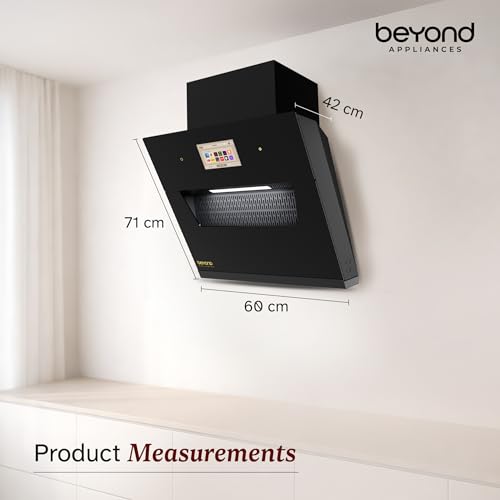 Image of Beyond Appliances Eris 60cm Auto Clean Slant Kitchen Chimney | 1500 CMH Suction | Filterless | Smart Touchscreen Display | Touch Control | Black | PAN INDIA SERVICE