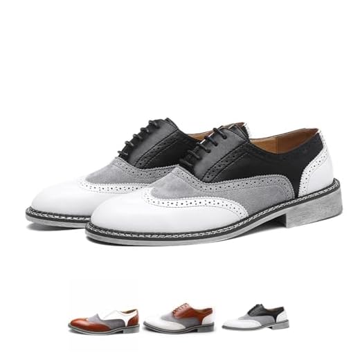 Sapato social masculino em dois tons de patchwork Brogue Oxfords moderno clássico bico redondo com cadarço cano baixo couro social costurado à mão negócios formal Derby sapatos, Preto, 40