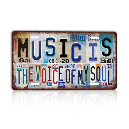 CHCdecor Vintage Music Room Wall Decor Music is the voice of my soul License Plate Metal Sign Tin...