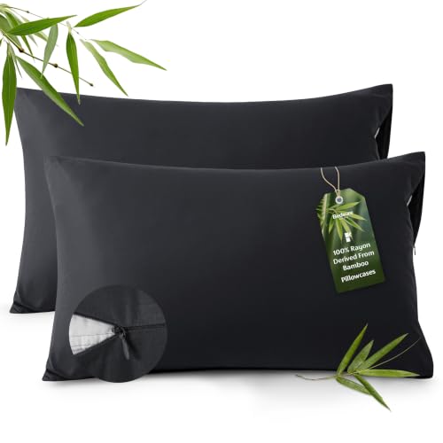 Image of Bedsure Zipper Pillow Cases Queen Size from Rayon Derived from Bamboo | Cooling Pillowcase for Hot Sleepers, Soft & PureWoven Pillow Covers, Gift, Black, 20x30 Inches