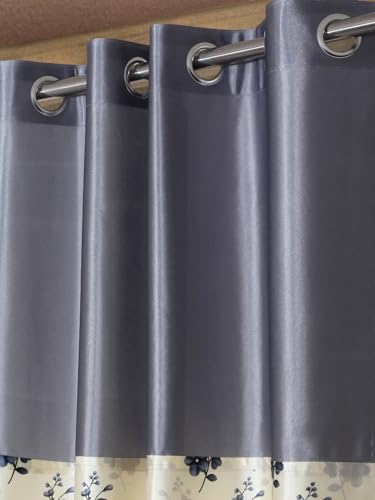 Image of Home Sizzler 2 Pieces Solid Patch Bloom Burst Eyelet Polyester Window Curtains - 5 Feet, Grey