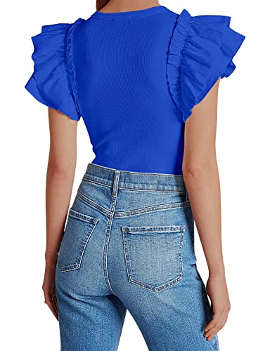 DOROSE Womens Summer Tops Sexy V Neck Casual Ruffle Short Sleeve Shirts Blouses2