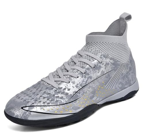 Crwind Botas de fútbol juvenil para hombre, para césped natural, con excelente agarre, ligeras y transpirables, Tf Silver, 43 EU