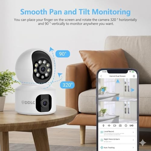 Image of DDLC 5MP Indoor WiFi Smart CCTV Camera for Home | 1080p Full HD | Color Night Vision | Motion Detection | Two Way Audio | Wireless Home Security Camera with Mobile App V380 Pro (Upro Dual Lens)