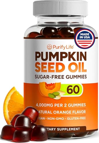 Sugar-Free Pumpkin Seed Oil Gummies (4 000mg/serving) Pumpkin Seed Oil for Hair Growth Youthful Skin Prostate Health Immune & Urinary Tract Support-Natural Source of Essential Fatty Acids 60ct