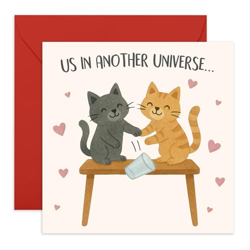Adorable tarjeta de amor de gatos, con texto en inglés 'Us In Another Universe', mensaje de amor para pareja, novio, novia, marido, esposa, bebé, bebé, bebé, piel, padre, él, ella, tarjeta de