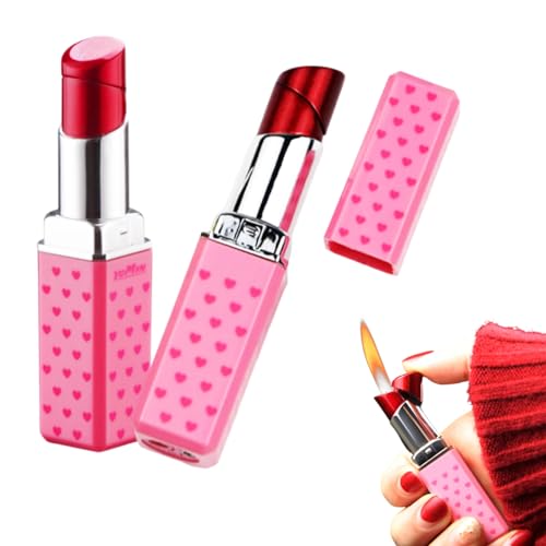 Cute Lipstick Lighter, 2 Pack Soft Flame Refillable Butane Lighter with Flame Adjustment Tool, Unique Torch Lighter Cool Lighters for Women,Girls, Birthday, Anniversary(Without Butane)-Red