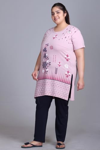 Image of In Love Women's Plus Size Printed Cotton Night Suit Set Short Sleeve | Cotton fabric - soft night suit set for sleepwear and home comfort