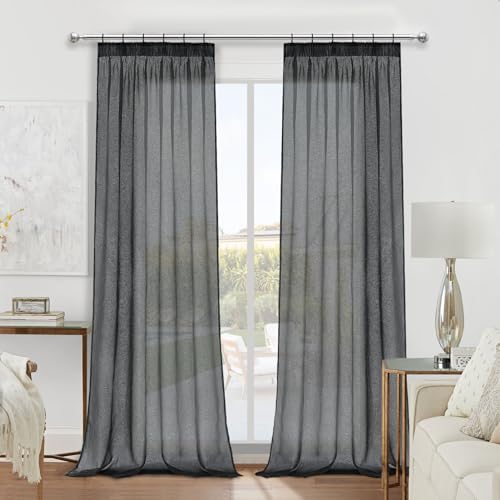 MRTREES Gardinen mit Kräuselband 2 Set, Vorhang anthrazit 245 cm lang halbtransparent, Wohnzimmer Schlafzimmer gardinen und vorhänge 140 cm breit Elegant exquisit