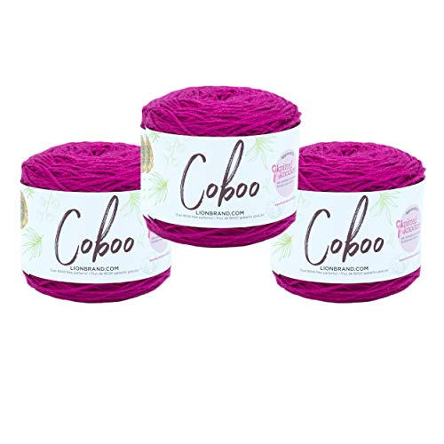Image of Lion Brand Yarn, Coboo Cotton Blend Crochet Yarn, Magenta, Pink, 3 Pack