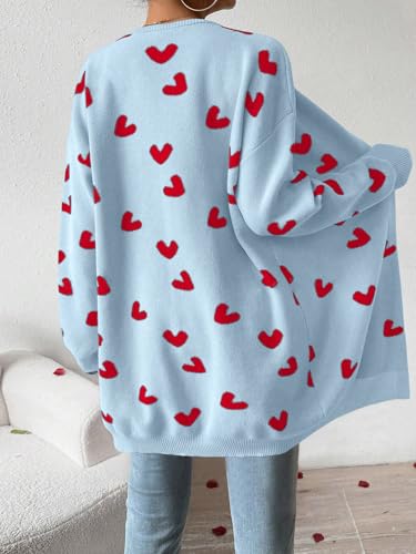 Image of Womens Cute Heart Cardigans Oversized Long Sleeve Open Front Knit Sweaters