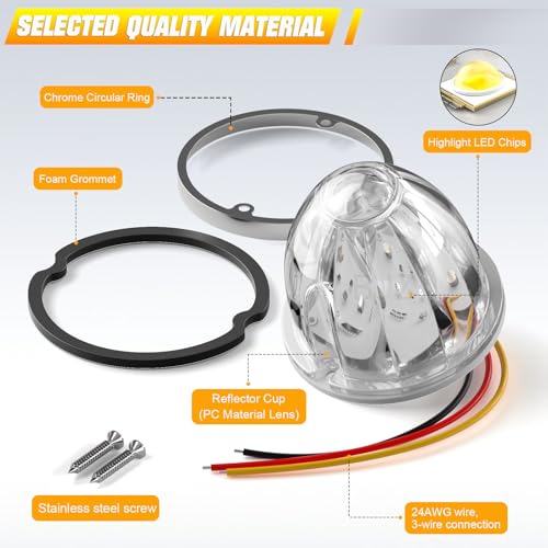 BJZ 6Pcs White Watermelon LED Strobe+Constant Marker Lights Dual Function Watermelon-Shaped Side Marker Clearance Tail Top Cap Roof Lights for Trailer Truck Semi-Trailer Heavy-Duty Truck Bus Van by BJZ - Image 5