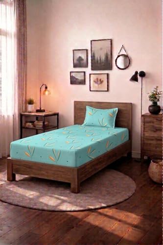 Image of HOMEKART (110 TC & 110 GSM 100% Cotton Feel Bedsheet for Single Bed with One King Size Pillow Covers Soft /Breathable Wrinkel Free -60x90 Inches - (Green & Yellow & Blue)