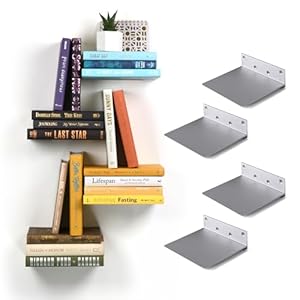 Floating Invisible Bookshelf Wall Mounted (Set of 4) – Aluminum – Turn Books into Floating Shelves