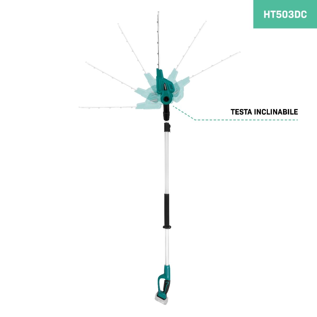 Tagliasiepi Telescopico VONROC 20V, Lama 40 cm, Asta Estensibile 3m, Inclinabile, Leggero, per Ramoscelli Fino a 14 mm, Senza Batteria e Caricabatterie