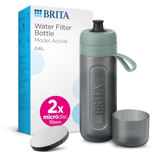 BRITA Botella deportiva con filtro de agua Active verde oscuro (600 ml) – Botella comprimible sin BPA para viajes, filtra cloro, impurezas, hormonas y pesticidas al beber/apto para lavavajillas