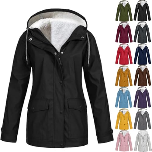 Piuwrlz plus size coat for women Women’s Fleece Lined Windproof Jacket Plus Size Winter Warm Snow Ski Hooded Raincoats Outdoor Rain Jackets Black 5X