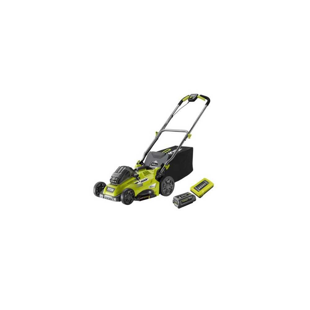 Tondeuse poussée RYOBI 36V RLM36X41H50G - Largeur de Coupe 40cm, Batterie 5,0Ah Incluse, bac de 45L, réglage de Hauteur de Coupe 20-70mm, idéal pour pelouses jusqu'à 550m².