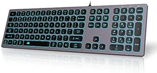 POWZAN Aluminum Quiet Wired Keyboard Backlit- Slim Chiclet Keyboard Compatible with Apple iMac, MacBook, Mac and PC, USB Keyboard Numeric Keypad RGB Lighted Key - Space Gray