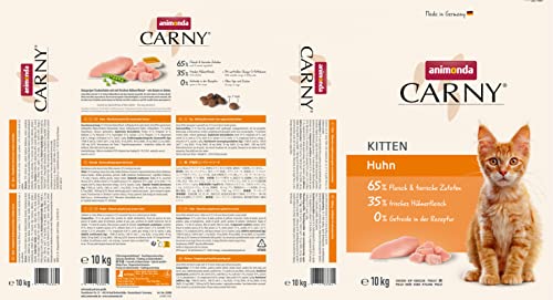 animonda Carny Katzen Trockenfutter Kitten mit Huhn (1 x 10kg), Kittenfutter trocken für wachsende Katzen ohne Zucker und Getreide, hoher Fleischanteil