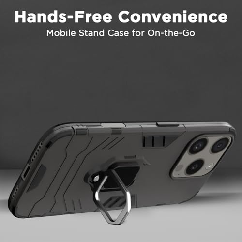 Image of Pikkme D5 Tough Armor Back Cover | 360 Protection Case | Ring Holder Stand Bumper Case for iPhone 16 Pro Max (Black)