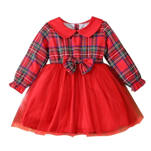 Vestido de Navidad para niños, vestido de manga larga para niñas, vestido de tul con cuello de muñecas, vestidos de lazo en capas, vestido de tul para niños, vestido de princesa, vestido de Navidad