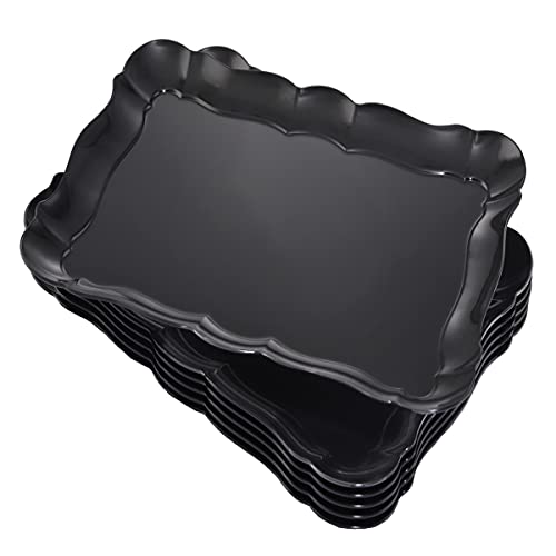 BBG 6 Pack Plastic Food Serving Trays, Rectangle Black Plastic Serving Trays, Reusable Platters Set, Plastic Trays For Parties and Any Events