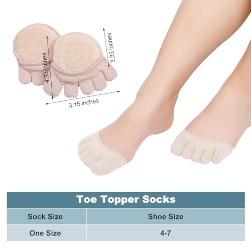SATINIOR 6 Pairs Toe Topper Socks Women No Show Liner Finger Half Non Slip Invisible Separated Socks Suitable for Thin Feet2
