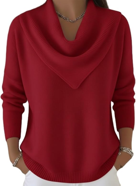 Elegant Retro Soft Triangle Neck Solid Color Sweater Top for Women Lightweight Knit Pullover Classic Chic Style
