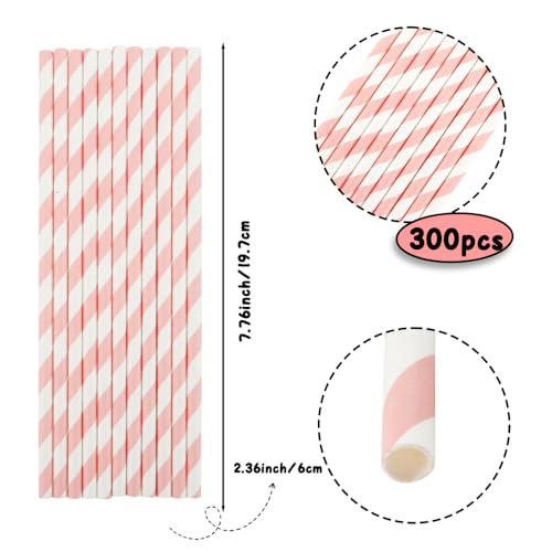 300 pitillos de papel biodegradables rosa a rayas miniatura 2