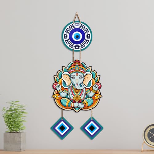 Image of Artvibes Shri Ganesh Evil Eye Protection Wall Hanging for Home Entrance | Nazar Battu MDF Wall Decor | Positive Energy Vastu Art for Living Room | Hallway | Office & Balcony | Gift Item (WH 8555N)
