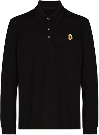 Polo Shirts for Men Bitcoin Currency Embroidered Long Sleeve Mens Polo Shirts
