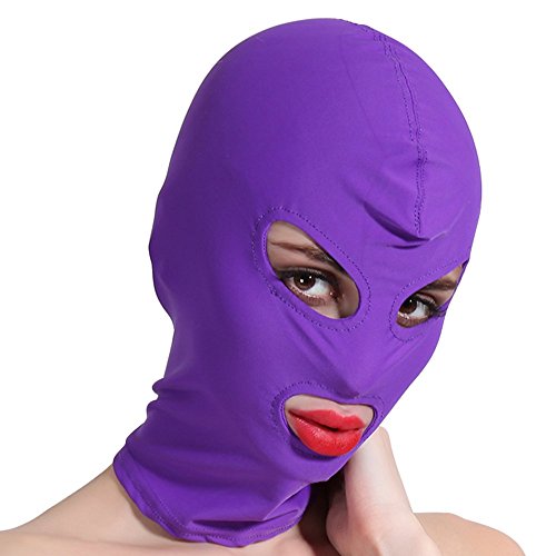 HOT TIME Unisex Lycra Spandex Zentai Hood Mask (L-Large, Purple-Open Eyes Mouth)