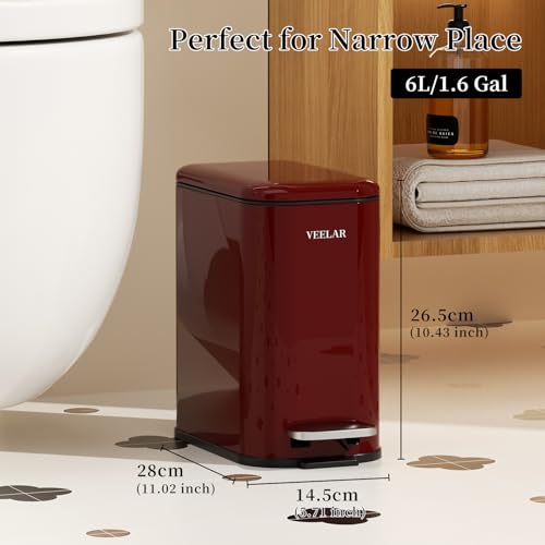 Caneca de basura slim con tapa 6 L acero inox rojo miniatura 2