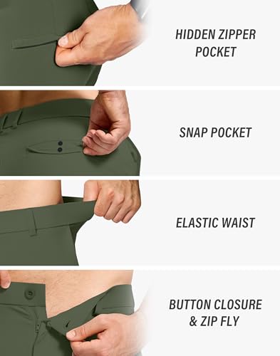 Men's Golf Dress Pants 30" Inseam Stretch Skinny Tapered Lightweight Breathable Chino Trousers with Pockets for Casual Work Army Green 334