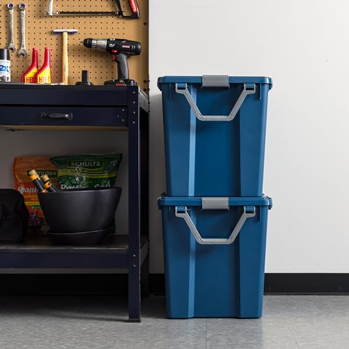Image of IRIS USA WeatherPro 103 Qt Eco-Friendly Storage Bins with Lids, 2 Pack, BPA-Free Plastic Gasket Box with Tight Latch and Seal, Stackable Nestable Tote Tub - Navy