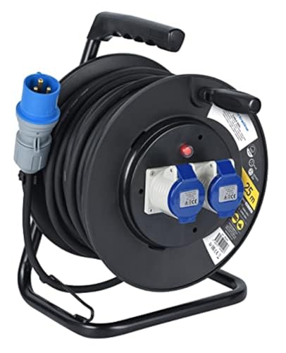 Electraline 49049 Prolunga in Gomma con Avvolgicavo 25 m, 2 Prese Industriali IEC, Spina a 3 Poli...