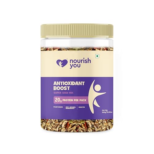 Image of Nourish You Antioxidant Boost Trail Nuts & Super Seed Mix 300g Jar| Mixed seeds for eating| No Artificial Flavours & Preservatives| seeds combo Mix of Sunflower, Chia, Flax , Seasame , Pumpkin Seeds , Cranberries & Gojiberries