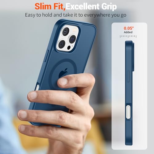 Image of SUPFINE Magnetic for iPhone 16 Pro Max Case with Screen Protector (Compatible with MagSafe) (Military Grade Drop Protection) Translucent Matte Shockproof with Anti-Fingerprint Phone Case,Deep Blue