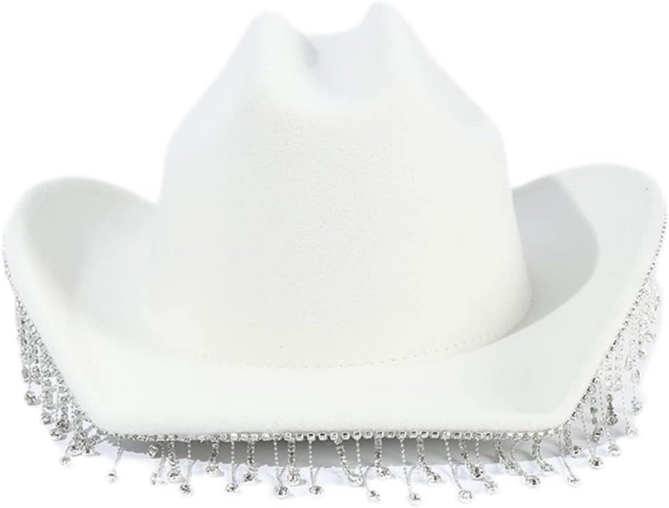 Rhinestones Cowboy Hat for Girls Rhinestones Tassels Shimmery Rave Cowgirl Hat Birthday Party Hat Costume Accessory
