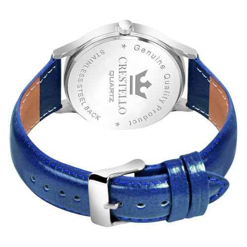 Image of CRESTELLO Faux Leather Strap Analog Wrist Watch for Men (Black /Blue /Green /Brown /Silver Dial) | CR-WT044