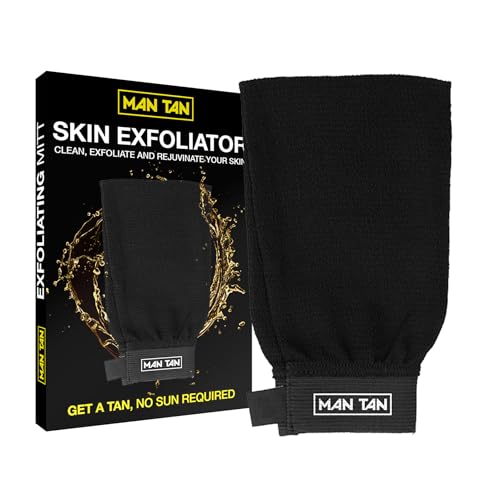 MAN TAN Sunless Tanner Exfoliator Mitt | AMINOTAN Best Clear Self Tan Mousse For Men Works With Hair + Sweat Proof