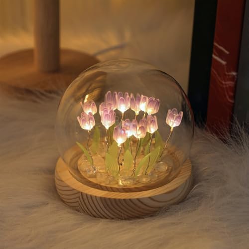 Image of Pretty Purple Tulips Lamps Flower Night Light Cute Bedroom Decor Unique Gifts for Women - Battery Powered (not Included)