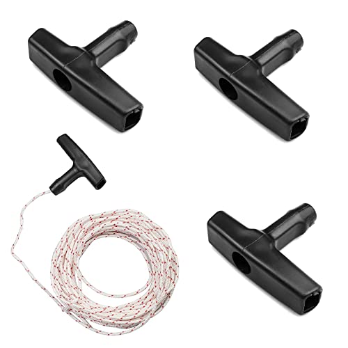 WakiHong Cuerda Arranque con Mango 4 Piezas Mango de Arranque de Retroceso con 1 Pieza 15M Cuerda de Arranque para Motosierra Cortacésped Desbrozadora de Borde Partes de Motor