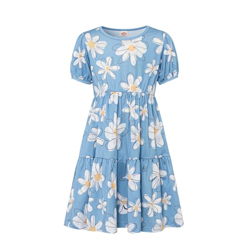 Girls' Summer Dresses Short Sleeved Round Neck Casual Floral Print Maxi Dress Suitable for Party Beaches