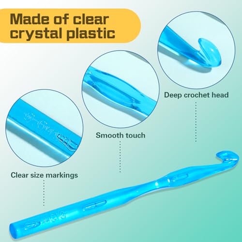 Image of QMNNMA 9 mm Crochet Hook, Ergonomic Crochet Hooks, Crochet Needles | Ergonomic Crochet Hooks for Arthritic Hands, Crochet Needles for Yarn, Colorful Transparent Crochet Hook for Beginners