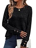 AUTOMET Women's Long Sleeve Shirts Fall Sweaters Lightweight Cute Tunic Tops Trendy Fashion Clothes 2025 Outfits Black L