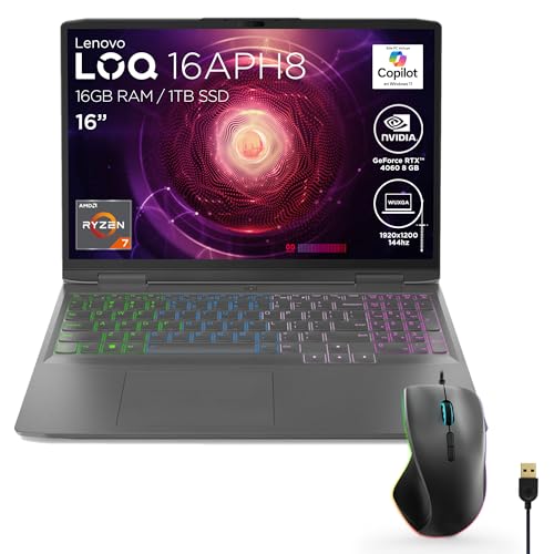 Laptops, Video On Demand Lenovo Laptop Gaming LOQ | NVIDA GeForce RTX 4060 8GB GDDR6 | 16' WUXGA 144Hz | AMD Ryzen 7-7840HS | 16GB RAM + 1TB SSD | Teclado RGB Iluminado | Mouse Gaming...