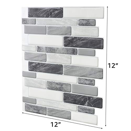 Art3d 10-Sheet Self Adhesive Backsplash, 12 in. x 12in. Grey Marble Design 3D Wall Panels