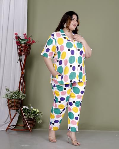 Image of Printed Shirt Style Cotton Night Suit for Women with Extra Plus Size